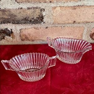 glass Creamer and sugar bowl dish beveled